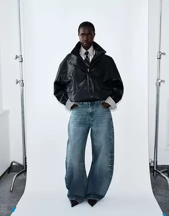 ASOS DESIGN funnel oversized leather look bomber in black
