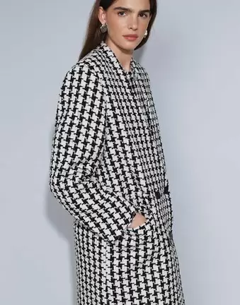 ASOS DESIGN collarless longline formal jacket in houndstooth