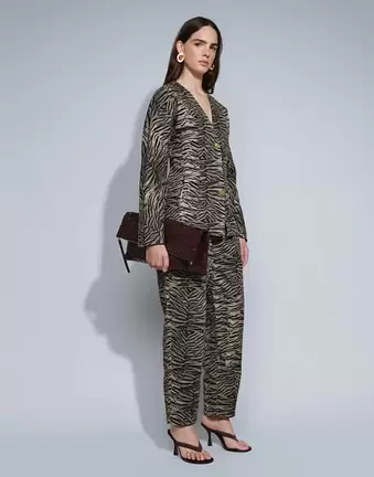 Ghospell Razan cotton high rise barrel jean co-ord in brown tiger