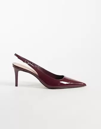 Mango faux leather heeled slingback in burgundy