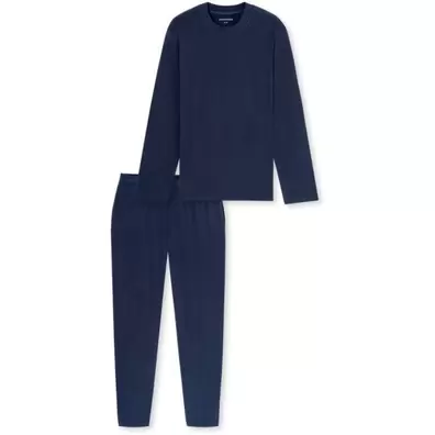 Schiesser lange pyjama Selected Premium Warming diepzeeblauwe - 35% viscose - lange mouw - maat 56