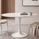 Liva - Table à manger ovale effet marbre blanc et acier blanc, L140 cm