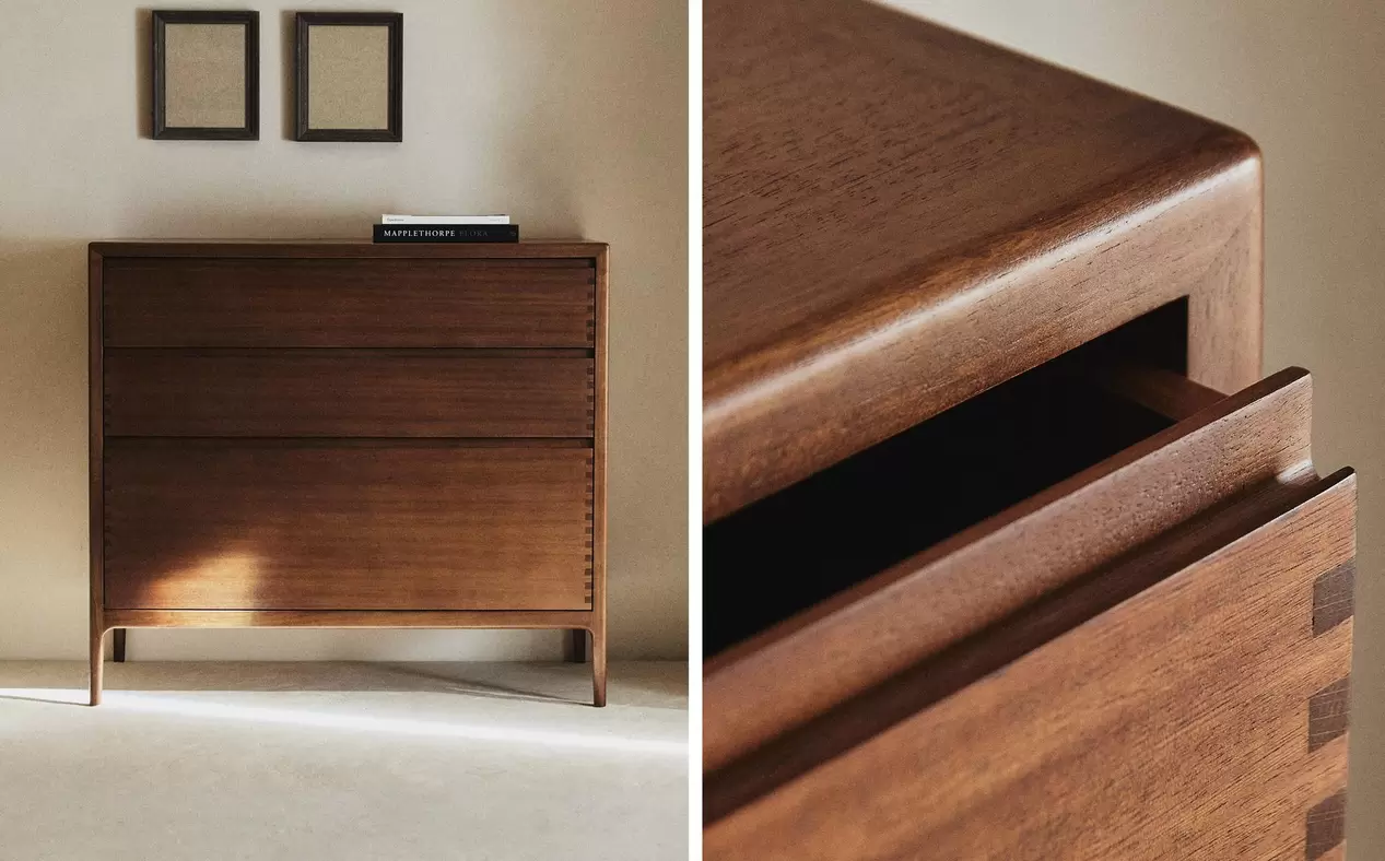 WOODEN CHEST OF DRAWERS WITH THREE DRAWERS  LONG WOODEN BENCH