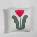 Raven - Housse de coussin écrue motif fleur brodé et tufté rose et vert, 40x40 cm