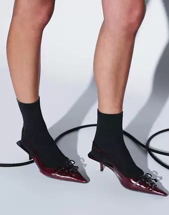 ASOS DESIGN Spirit lace up kitten heels in burgundy