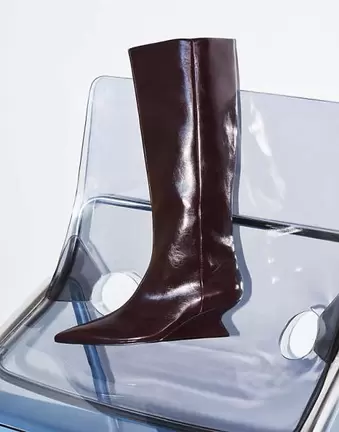ASOS DESIGN Cinder wedge pull on knee boots in burgundy