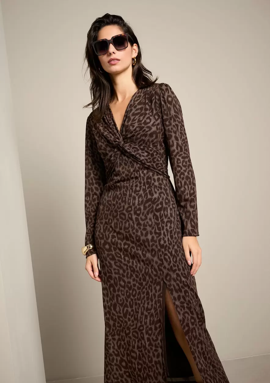 Robe longue en résille léopard