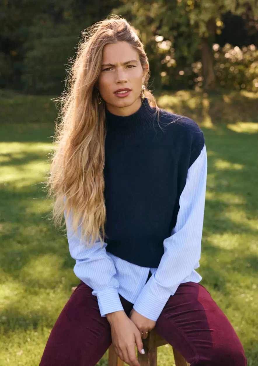 Pull col montant effet chemise