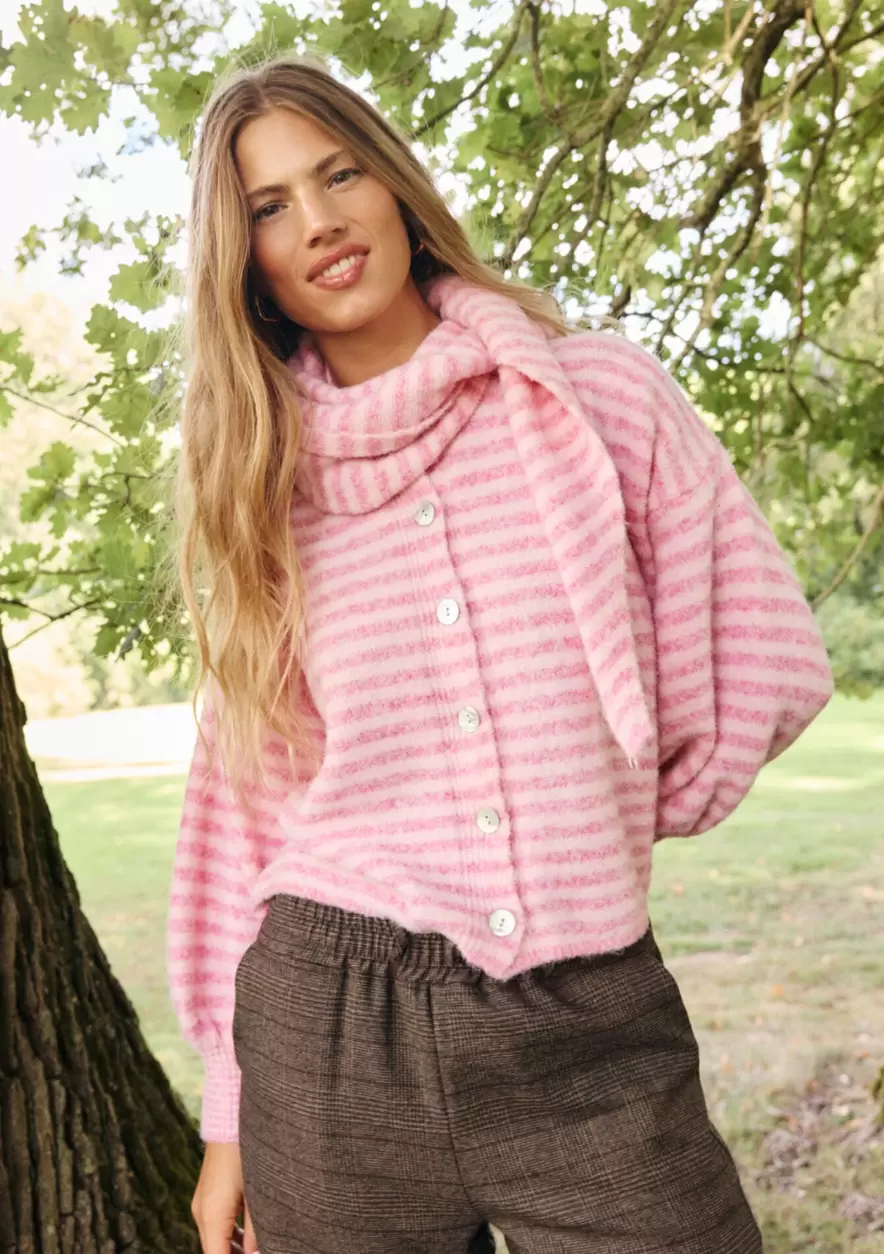 Cardigan rayé avec écharpe