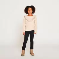 Pull à manches longues en tricot fantaisie avec volants et torsades fille