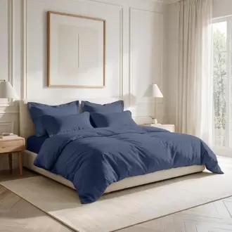 Housse de couette unie polycoton - Bleu - Indigo