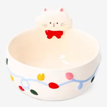 Cuenco de gato con luces de Navidad en relieve - 12 cm