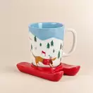 Gaby - Mug et soucoupe skis en grès multicolore