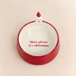 Santa - Lot de 4 - Gamelle pour animaux en grès blanc et rouge avec chien en volume, Ø14 cm