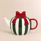 Noeud - Théière en grès blanc, vert et rouge, 1,2L