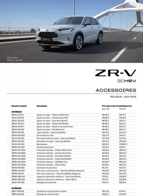 Catalogue Honda à Comblain-au-Pont | Honda ZR-V e:HEV — Liste de prix des accessoires | 2025-09-11T00:00:00.000Z - 2026-09-11T00:00:00.000Z