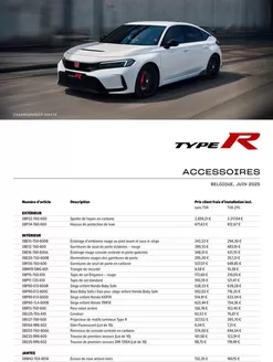 Catalogue Honda | Honda Civic Type R — Liste de prix des accessoires | 2025-09-11T00:00:00.000Z - 2026-09-11T00:00:00.000Z