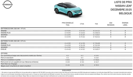 Catalogue Nissan à Hechtel-Eksel | TDS Nissan LEAF BEFR | 2025-12-01T00:00:00.000Z - 2025-12-31T00:00:00.000Z