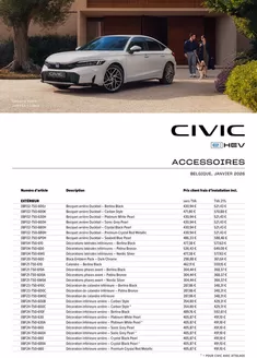 Catalogue Honda à Dixmude | Honda Civic e:HEV Liste de prix des accessoires | 2026-01-01T00:00:00.000Z - 2026-01-31T00:00:00.000Z