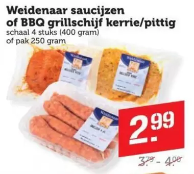 Weidenaar saucijzen of BBQ grillschijf kerrie/pittig