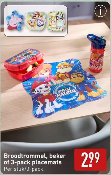 Paw Patrol - Broodtrommel, beker of 3-pack placemats
