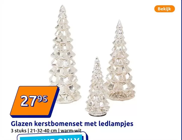 Glazen kerstbomenset met ledlampjes