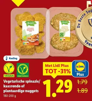 Vegetarische spinazie/kaasrondo of plantaardige nuggets