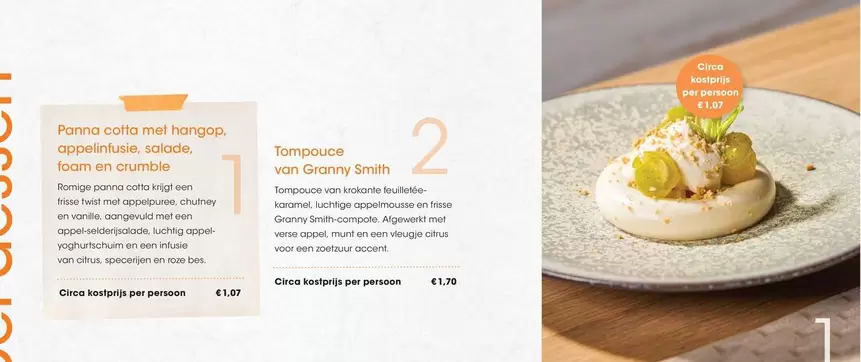 Panna cotta met hangop, appelstrudel, salade, foam en crumble