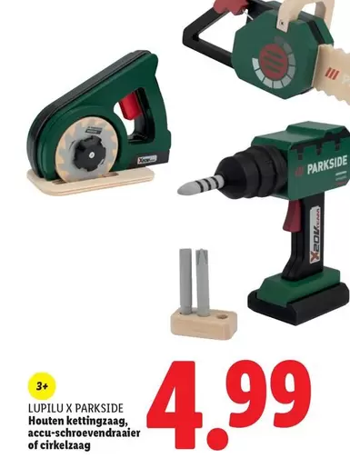 Houten kettingzaag, accu-schroevendraaier of cirkelzaag