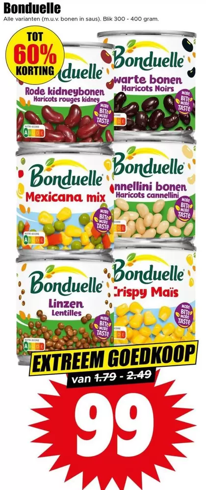 Bonduelle - Rode kidneybonen, warte bonen, Mexicana mix, Annellini bonen, Linzen, Crispy Mais