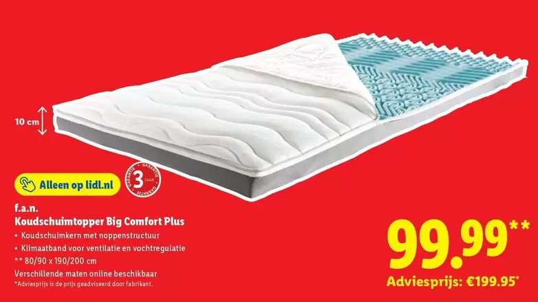 Op - Koudschuimtopper Big Comfort Plas