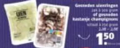 Gesneden uienringen of gesneden kastanje champignons