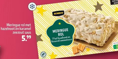 Jumbo - Meringue rol met hazelnoot en karamel zeezout saus