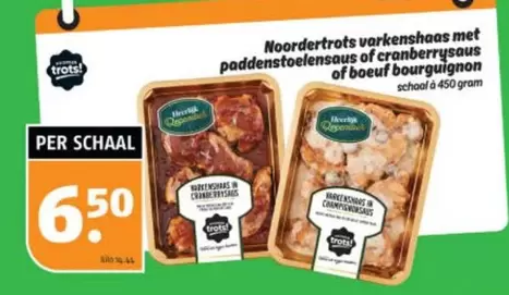 Noordertrots varkenshaas met paddenstoelensaus of cranberrysaus of boeuf bourguignon