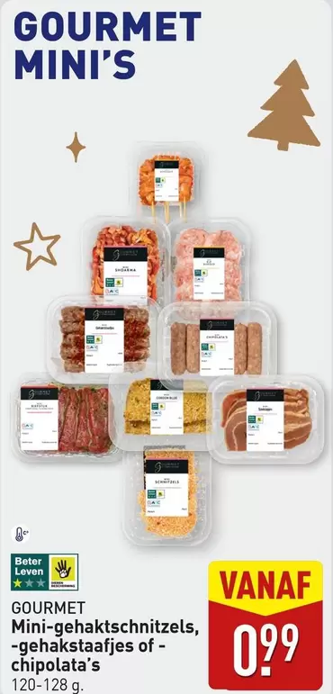 Gourmet - Mini-gehaktschnitzels, -gehakstaafjes of - chipolata's