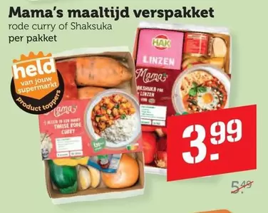 Mama's maaltijd verspakket rode curry of Shaksuka
