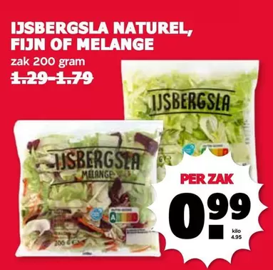 IJSBERGSLA NATUREL, FIJN OF MELANGE