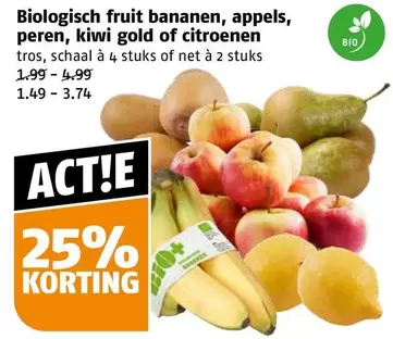 Bio - logisch fruit bananen, appels, peren, kiwi gold of citroenen