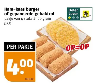 Ham-kaas burger of gepaneerde gehaktrol
