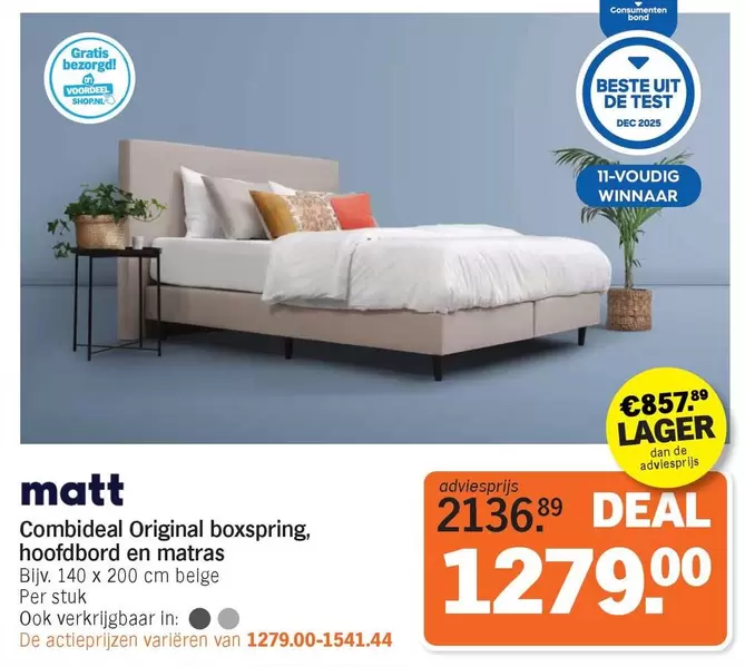 De - Combideal Original boxspring, hoofdbord en matras