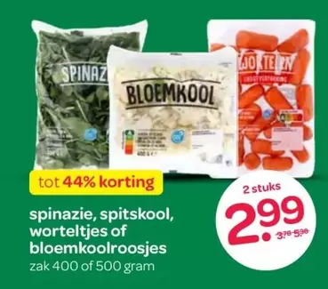 spinazie, spitskool, worteltjes of bloemkoolroosjes