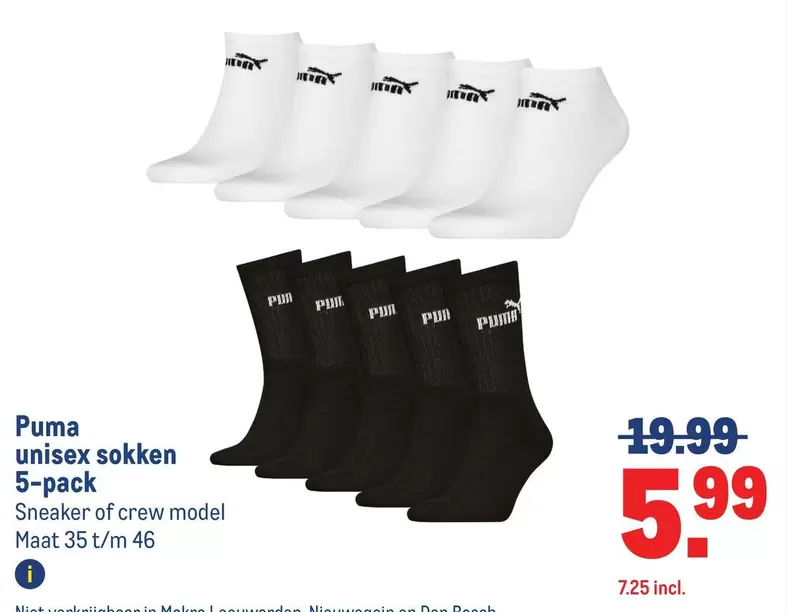 Puma - unisex sokken 5-pack