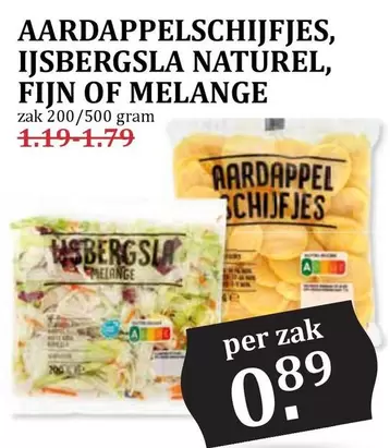 AARDAPPELSCHIJFJES, IJSBERGSLA NATUREL, FIJN OF MELANGE