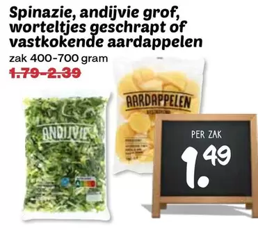 Spinazie, andijvie grof, vastkokende aardappelen