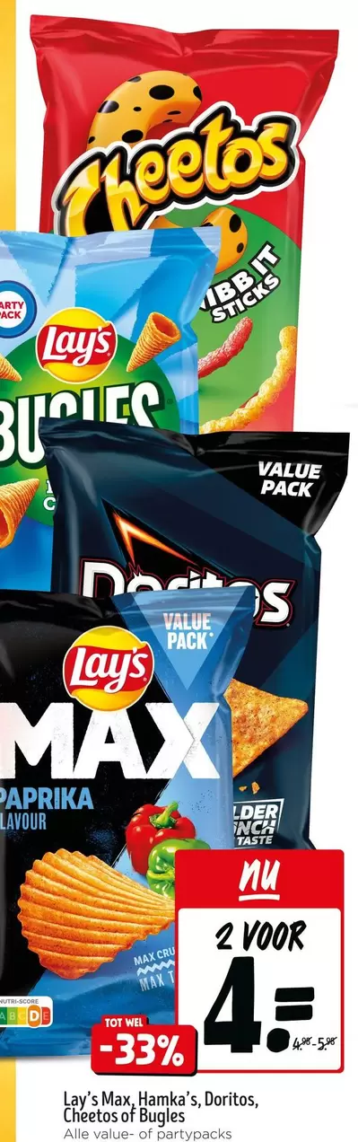 Cheetos - Lay's Max Paprika, Doritos, of Bugles