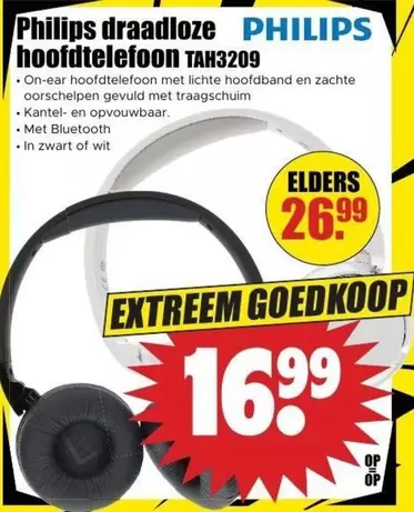 Philips - Draadloze hoofdtelefoon TAH3209