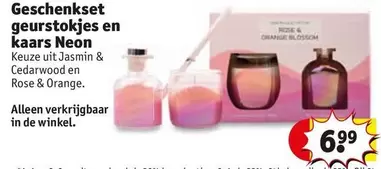 rose - Geschenkset geurstokjes en kaars Neon