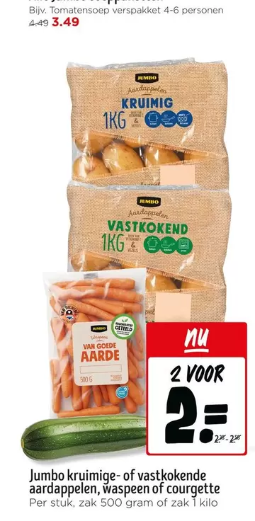 Jumbo -  kruimige- of vastkokende aardappelen, waspeen of courgette