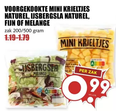 VOORGEKOOKTE MINI KRIELTJES NATUREL, IJSBERGSLA NATUREL, FIJN OF MELANGE