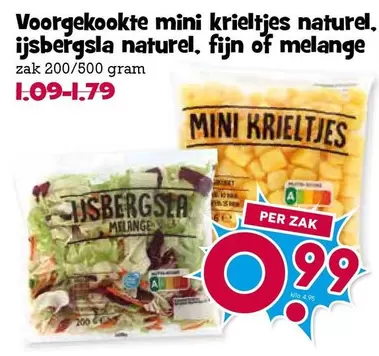 Voorgekookte mini krieltjes naturel, ijsbergsla naturel, fijn of melange